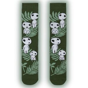Studio Ghibli Princess Mononoke Kodama Leaves Allover Print Crew Socks